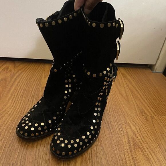 Laurence Dacade Paris black leather suede studded buckle boots size 37 - Picture 3 of 14